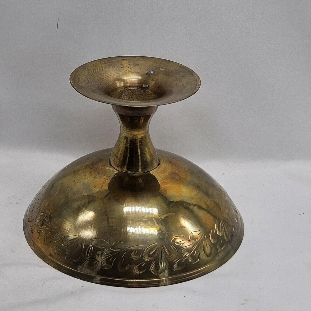 VINTAGE  ZY India World Gift‎ Brass Footed Pedestal Bowl BRASS ETCHED